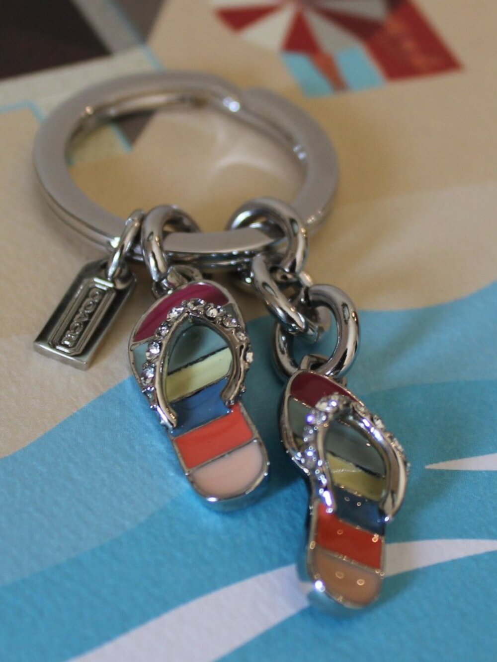 Coach Crystal Flip Flop keychain charm Silver with multi color EUC - Picture 5 of 7